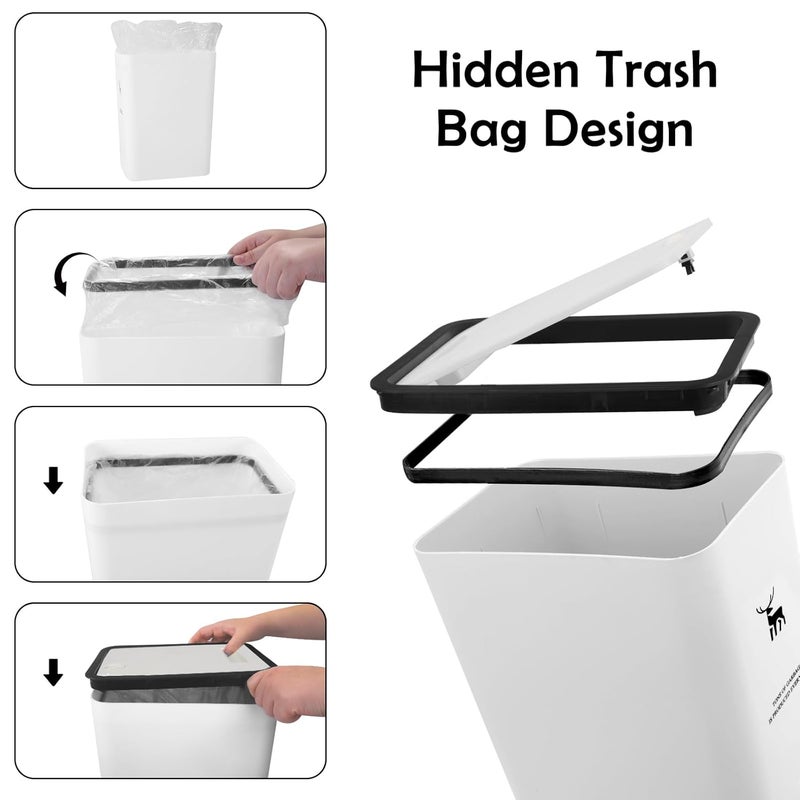 XPIY Trash Can with Lid, 2 Pack 4 Gallons/15 Liters Garbage Can with Press Top, Small Trash Can Dog Proof, Plastic Trash Bin, Waste Basket for Bathroom|Kitchen|Bedroom|Office (1, Blackwhite) - Image 5